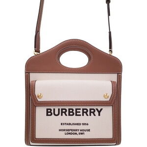 Burberry Two Tone Canvas Leather Pocket Bag